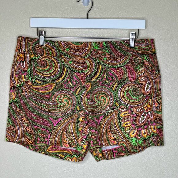 J Crew Bright Paisley Cotton Chino Shorts 5 Inch Women Size 10 Side Zip Preppy - Picture 13 of 14